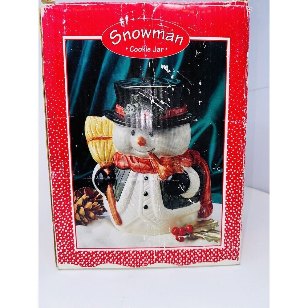 nib Vintage Snowman Cookie Jar 11" Hand Painted Ceramic Christmas Holiday
